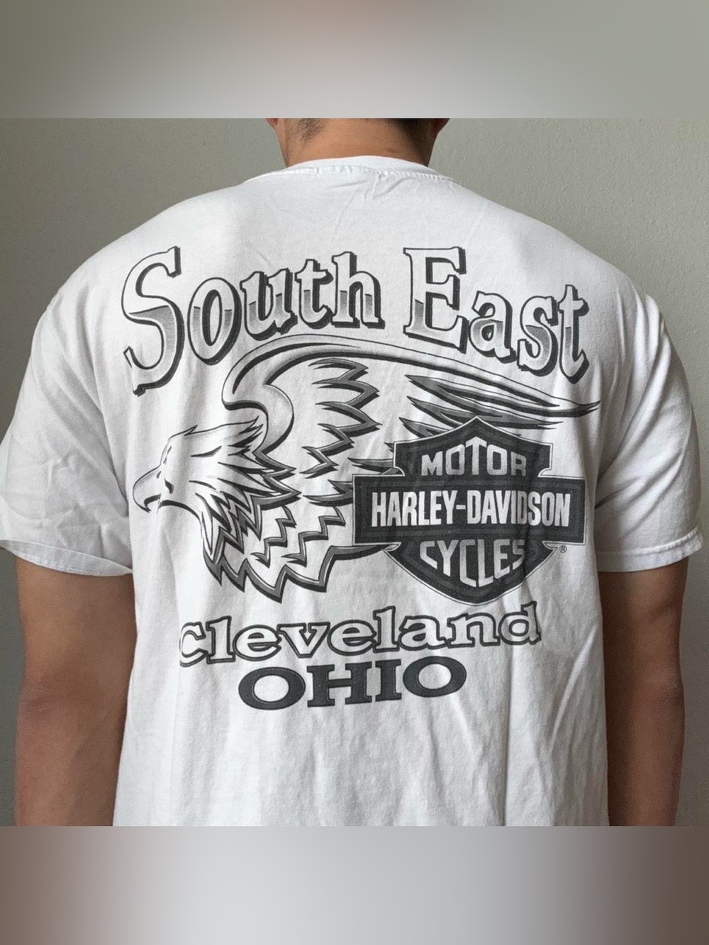 Vintage 1998 Harley Davidson Cleveland Ohio Graphics White Tee Shirt